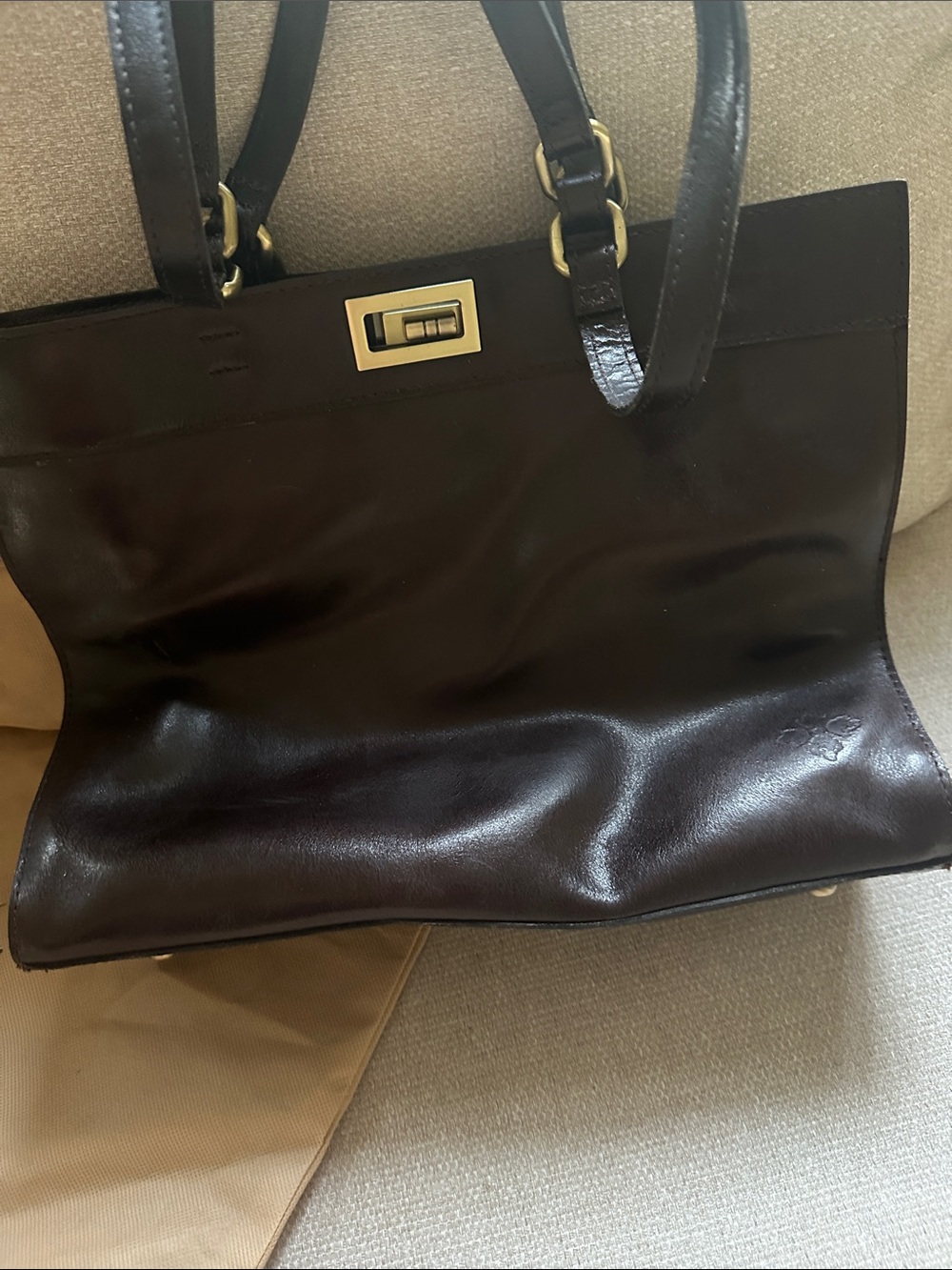 Patricia Nash Lucinda Dark Brown Leather Tote Bag with Gold Hardware